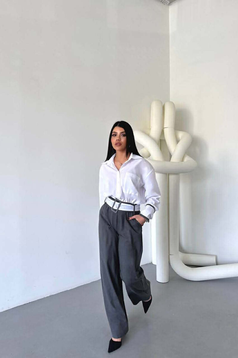 LONG SLEEVE SIMPLE WOMEN JUMPSUIT WHITE/GREY-BAGR - 2