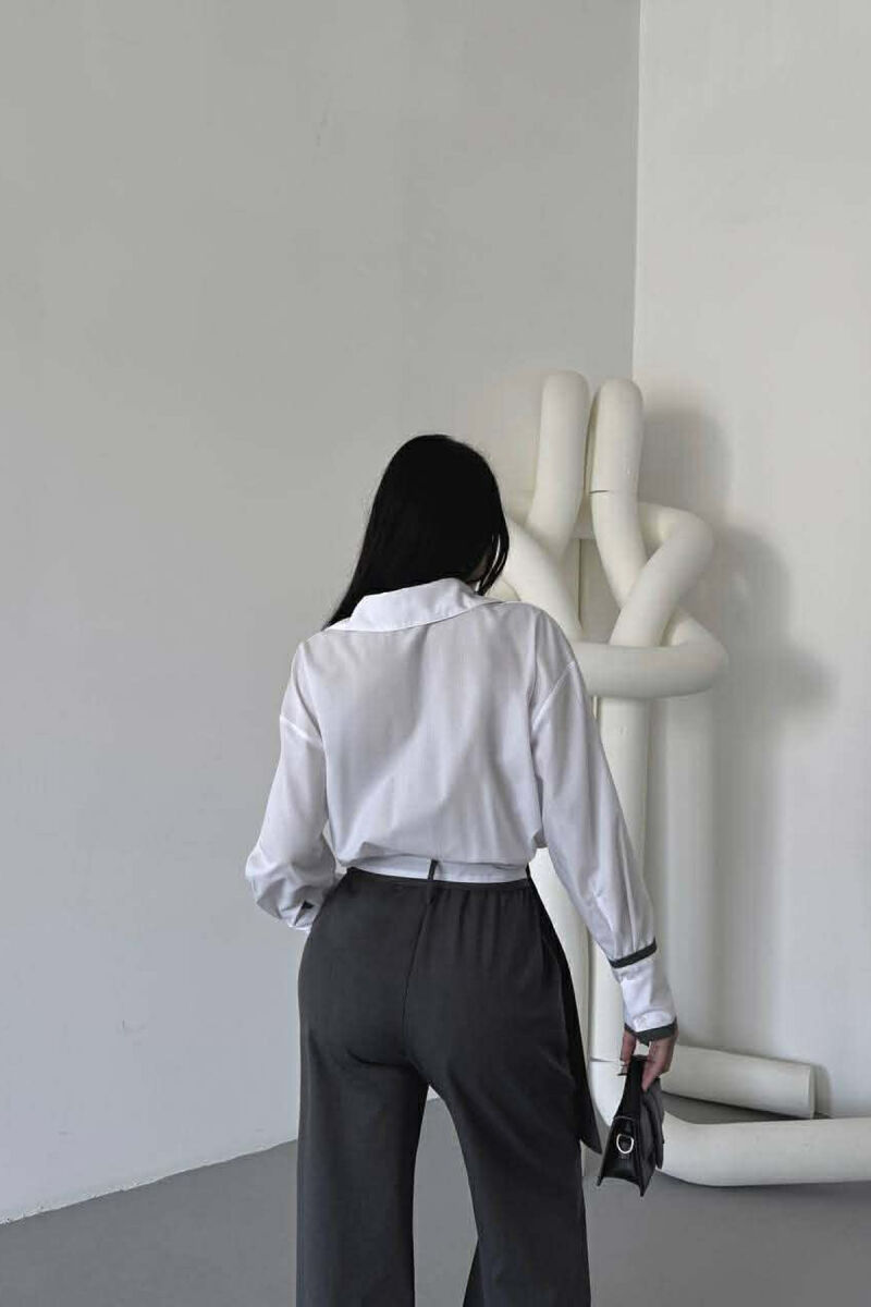 LONG SLEEVE SIMPLE WOMEN JUMPSUIT WHITE/GREY-BAGR - 3