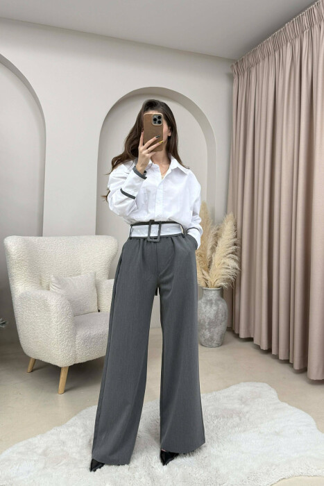 LONG SLEEVE SIMPLE WOMEN JUMPSUIT WHITE/GREY-BAGR - 4
