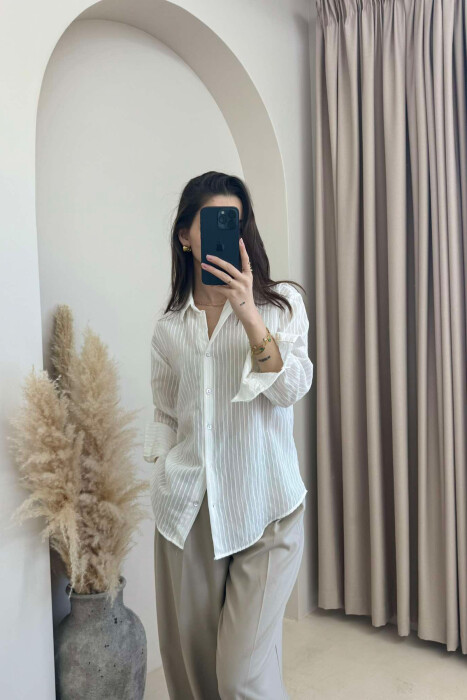 LONG SLEEVE SIMPLE WOMEN SHIRT CREAM/KREM - 1