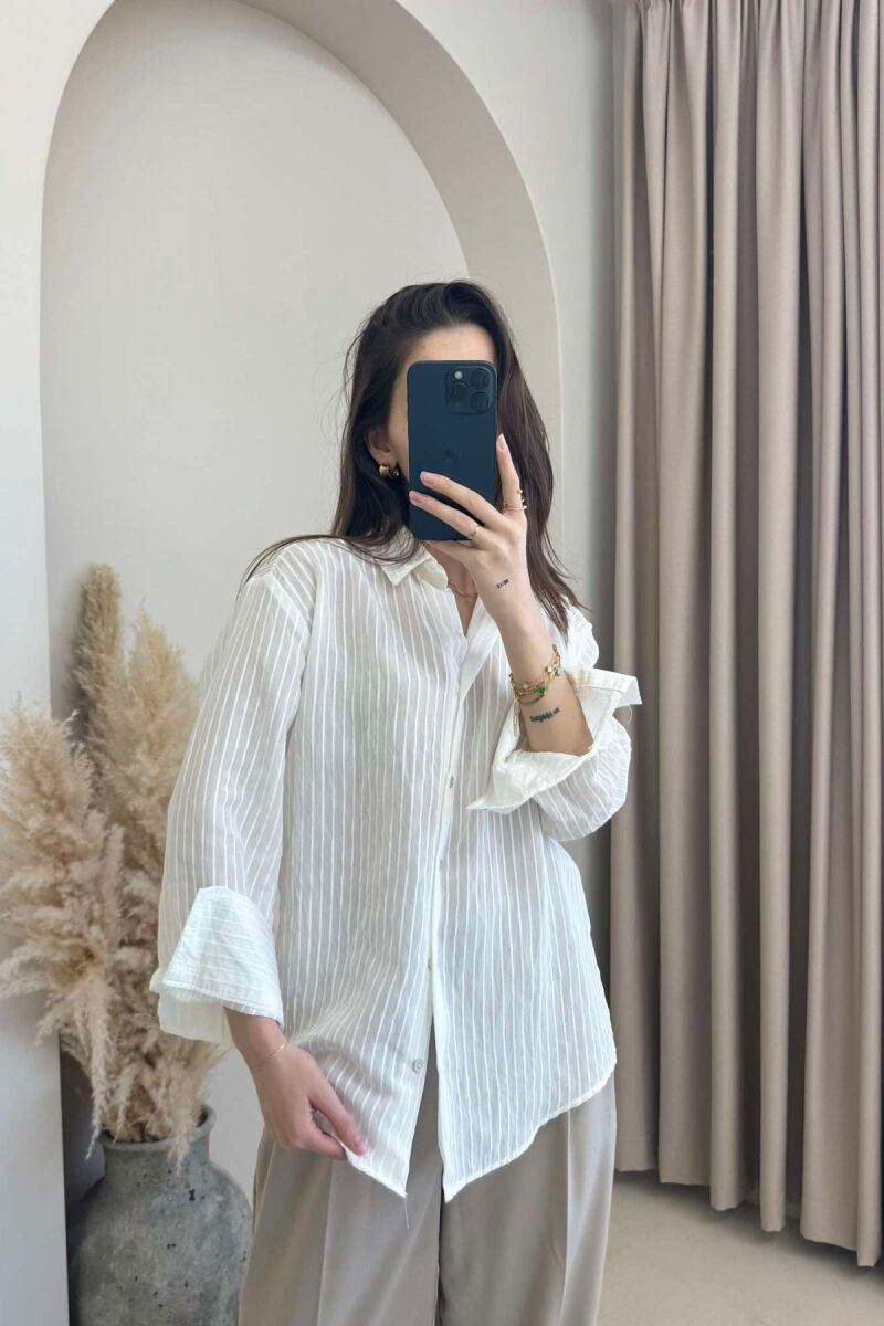 LONG SLEEVE SIMPLE WOMEN SHIRT CREAM/KREM - 2