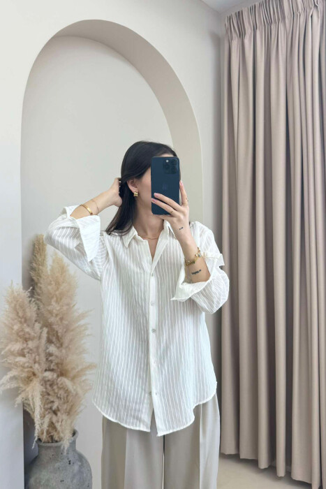 LONG SLEEVE SIMPLE WOMEN SHIRT CREAM/KREM - 3
