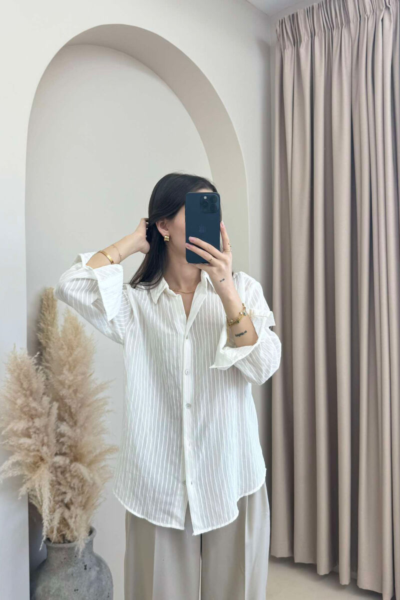 LONG SLEEVE SIMPLE WOMEN SHIRT CREAM/KREM - 3