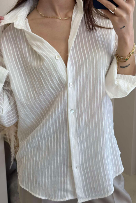 LONG SLEEVE SIMPLE WOMEN SHIRT CREAM/KREM - 4