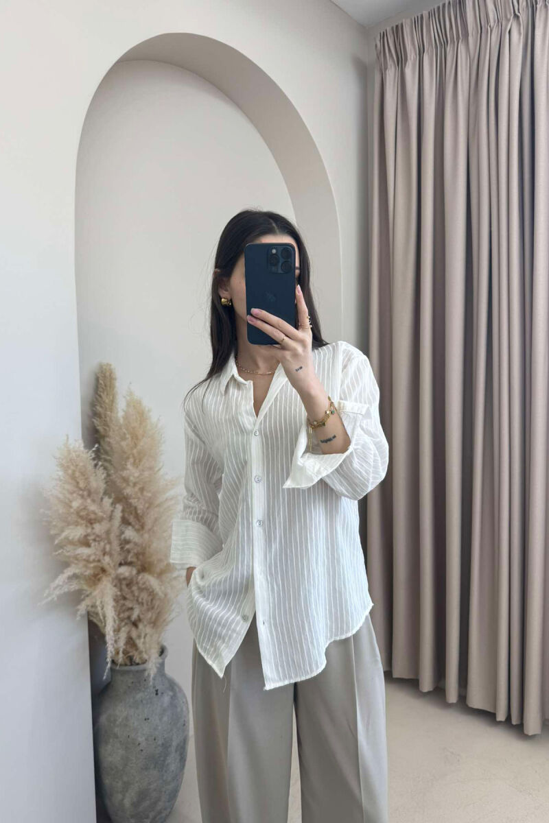LONG SLEEVE SIMPLE WOMEN SHIRT CREAM/KREM - 5