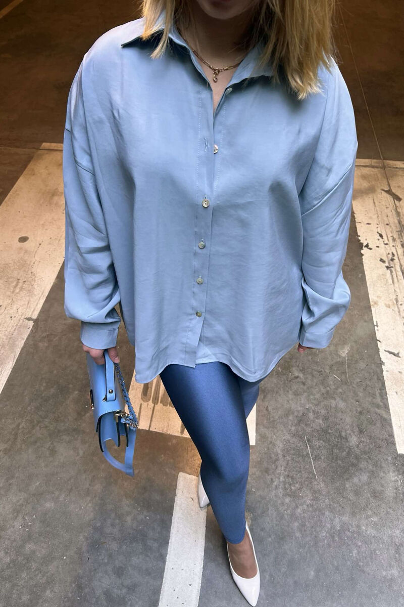 LONG SLEEVE SIMPLE WOMEN SHIRT IN LIGHT BLUE COLOR - 7