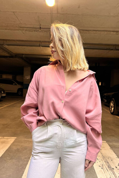 LONG SLEEVE SIMPLE WOMEN SHIRT IN POWDER COLOR - 6