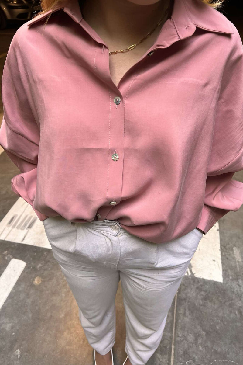 LONG SLEEVE SIMPLE WOMEN SHIRT IN POWDER COLOR - 7