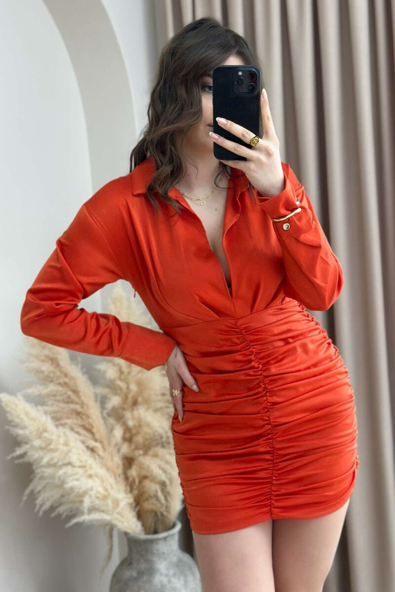 LONG SLEEVE WAVING WOMEN DRESS ORANGE/PORTOKALLI - 2