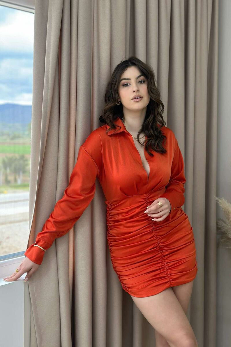 LONG SLEEVE WAVING WOMEN DRESS ORANGE/PORTOKALLI - 6