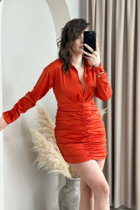 LONG SLEEVE WAVING WOMEN DRESS ORANGE/PORTOKALLI - 9