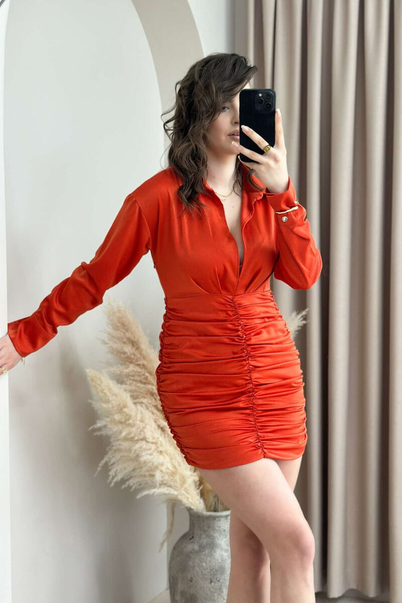 LONG SLEEVE WAVING WOMEN DRESS ORANGE/PORTOKALLI - 9