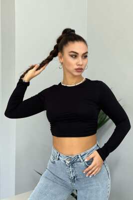 LONG SLEEVE WOMEN CROP TOP BLACK/ E ZEZE 