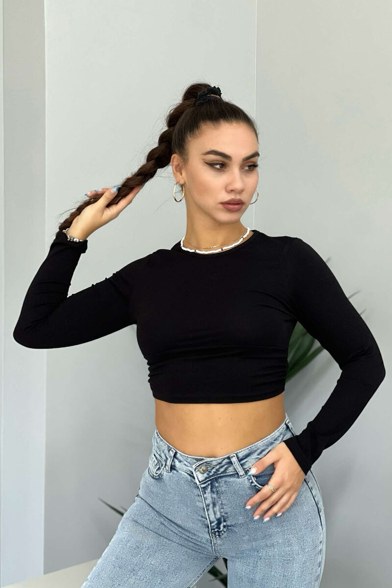 LONG SLEEVE WOMEN CROP TOP BLACK/ E ZEZE - 1