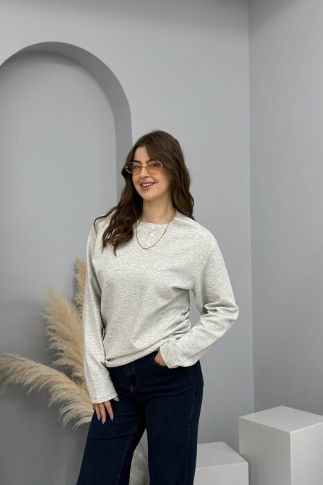 LONG SLEEVES BUTTONS WOMEN SWEATSHIRT BEIGE/BEZHE - 1