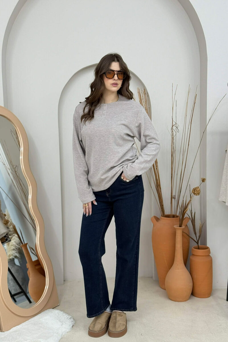 LONG SLEEVES BUTTONS WOMEN SWEATSHIRT LIGHT BROWN/KAZB - 1