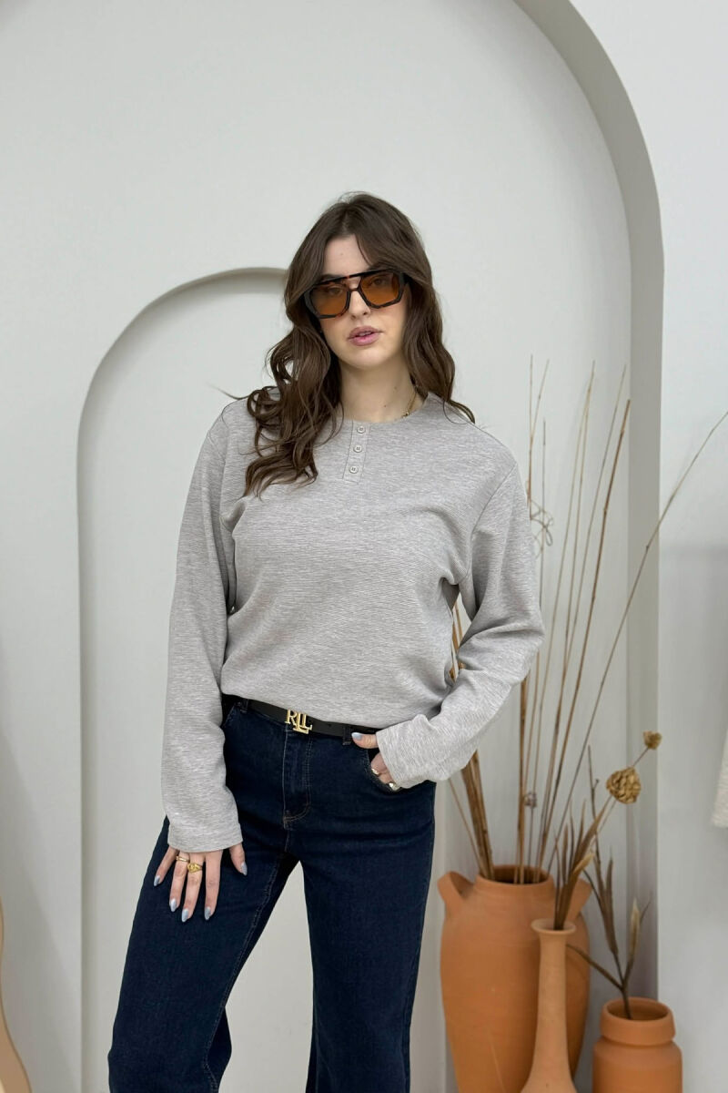 LONG SLEEVES BUTTONS WOMEN SWEATSHIRT LIGHT BROWN/KAZB - 2