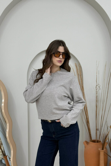 LONG SLEEVES BUTTONS WOMEN SWEATSHIRT LIGHT BROWN/KAZB - 3