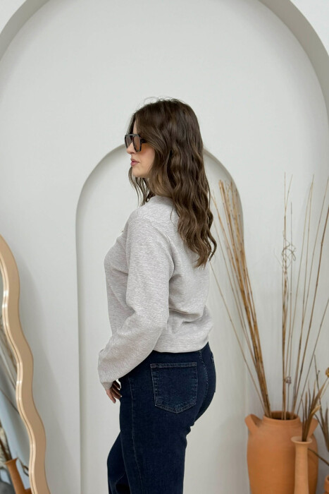 LONG SLEEVES BUTTONS WOMEN SWEATSHIRT LIGHT BROWN/KAZB - 5