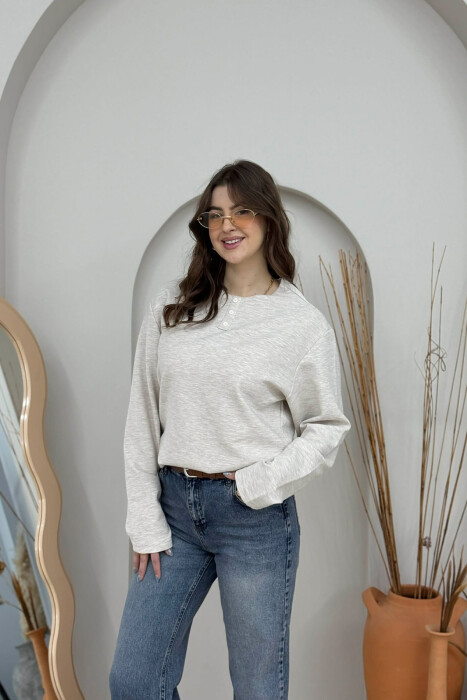 LONG SLEEVES BUTTONS WOMEN SWEATSHIRT LIGHT GREY/GZ 