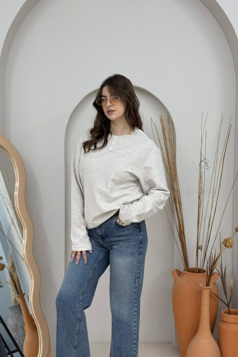 LONG SLEEVES BUTTONS WOMEN SWEATSHIRT LIGHT GREY/GZ - 2