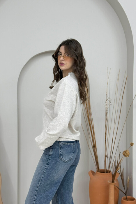 LONG SLEEVES BUTTONS WOMEN SWEATSHIRT LIGHT GREY/GZ - 3