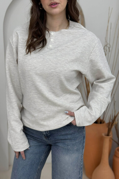 LONG SLEEVES BUTTONS WOMEN SWEATSHIRT LIGHT GREY/GZ - 4