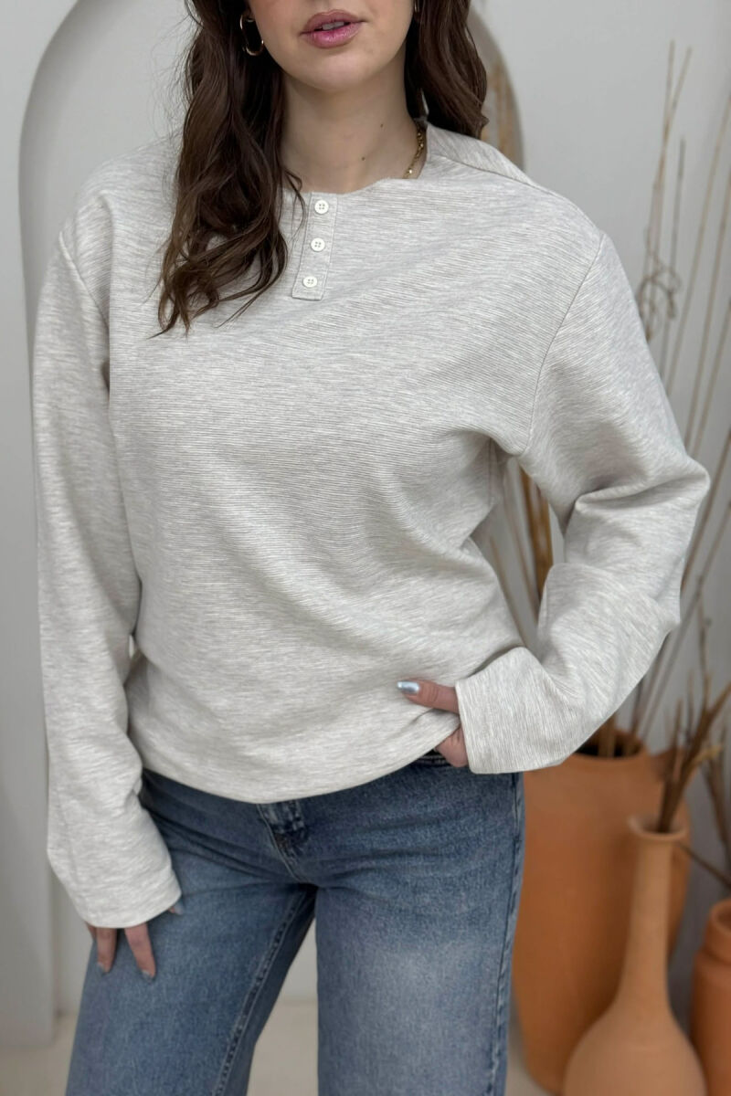 LONG SLEEVES BUTTONS WOMEN SWEATSHIRT LIGHT GREY/GZ - 4