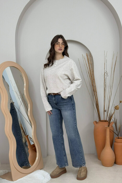 LONG SLEEVES BUTTONS WOMEN SWEATSHIRT LIGHT GREY/GZ - 5