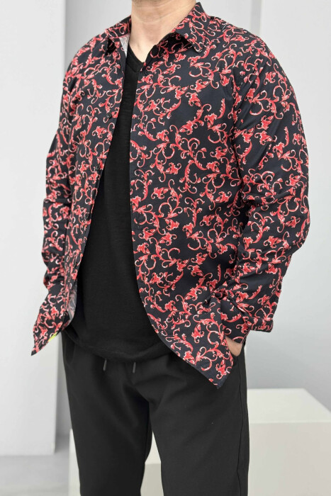 LONG SLEEVES DESIGNED MEN SHIRT BLACK/ E ZEZE - 1