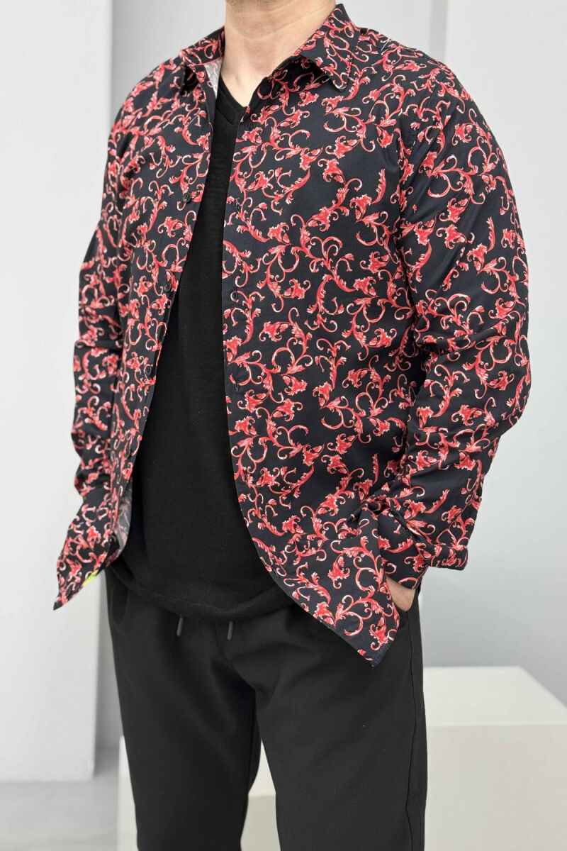 LONG SLEEVES DESIGNED MEN SHIRT BLACK/ E ZEZE - 1