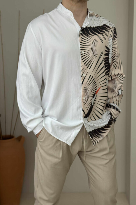 LONG SLEEVES DESIGNED MEN SHIRT WHITE-E BARDHE - 2