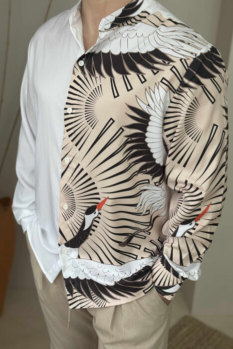 LONG SLEEVES DESIGNED MEN SHIRT WHITE-E BARDHE - 4