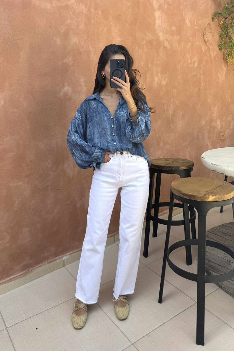 LONG SLEEVES DESIGNED WOMEN SHIRT BLUE/BLU - 1