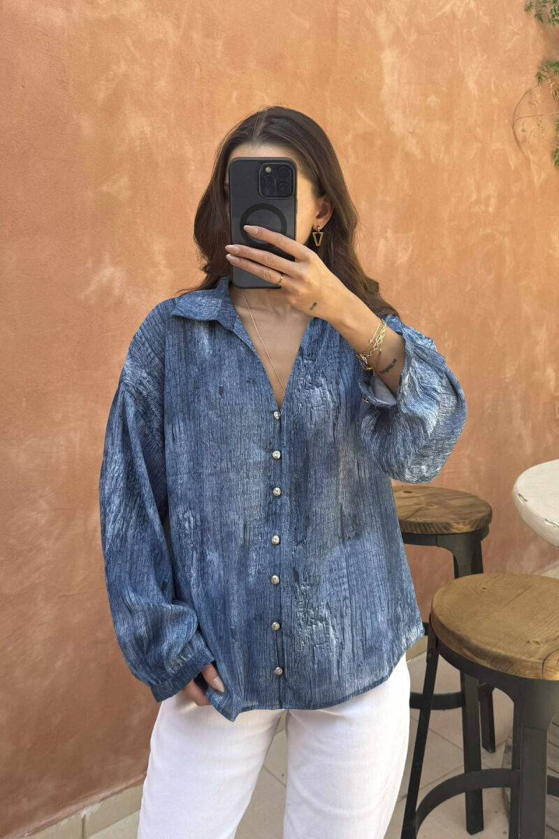 LONG SLEEVES DESIGNED WOMEN SHIRT BLUE/BLU - 3