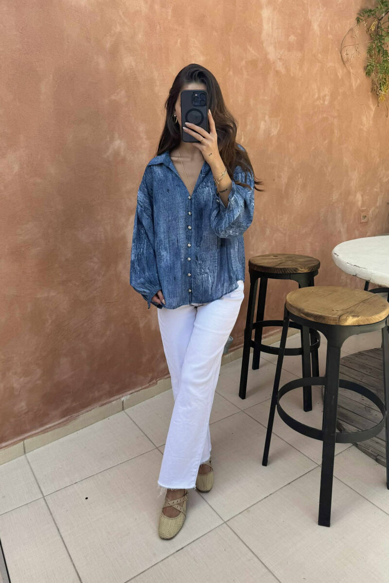 LONG SLEEVES DESIGNED WOMEN SHIRT BLUE/BLU - 2