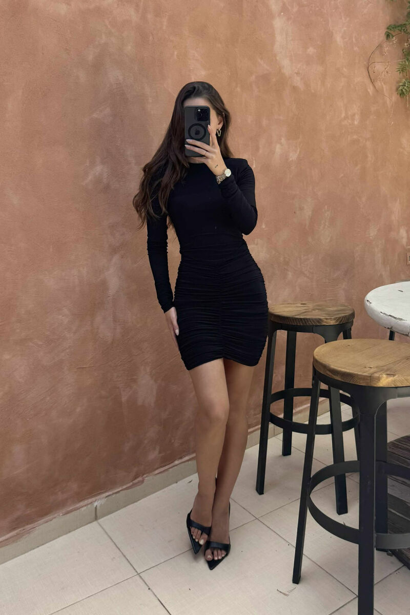 LONG SLEEVES ONE COLOR SHORT WOMEN DRESS BLACK/ E ZEZE - 2