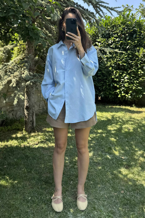 LONG SLEEVES ONE COLOR SIMPLE WOMEN SHIRT BABY BLUE/BLU BY 
