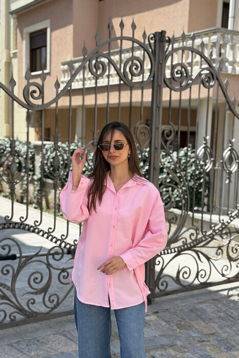 LONG SLEEVES ONE COLOR SIMPLE WOMEN SHIRT BABY PINK/ROZB - 2