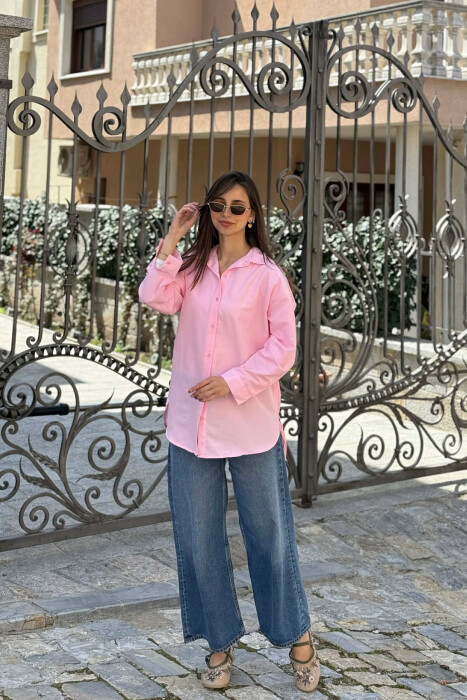 LONG SLEEVES ONE COLOR SIMPLE WOMEN SHIRT BABY PINK/ROZB - 3