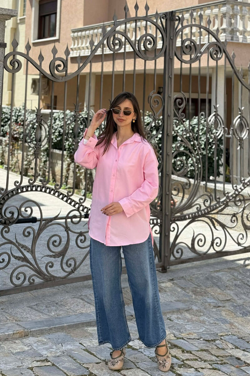 LONG SLEEVES ONE COLOR SIMPLE WOMEN SHIRT BABY PINK/ROZB - 3