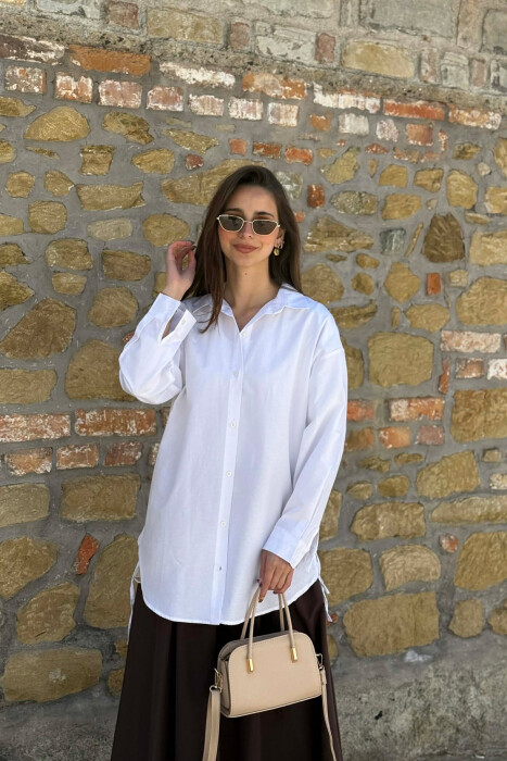 LONG SLEEVES ONE COLOR SIMPLE WOMEN SHIRT WHITE-E BARDHE - KLAUDIO FASHION