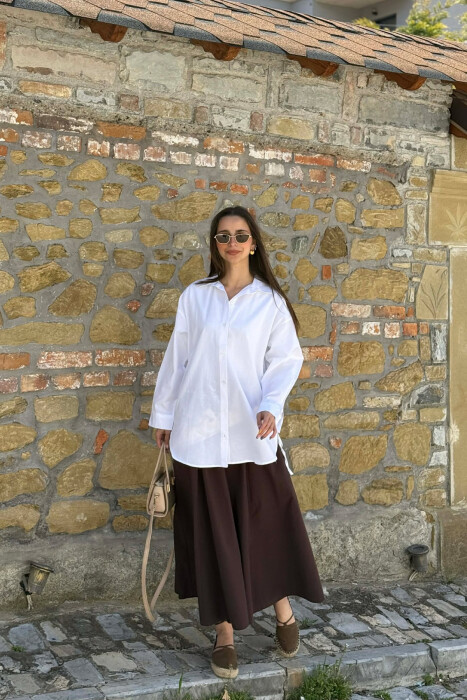LONG SLEEVES ONE COLOR SIMPLE WOMEN SHIRT WHITE-E BARDHE - 4