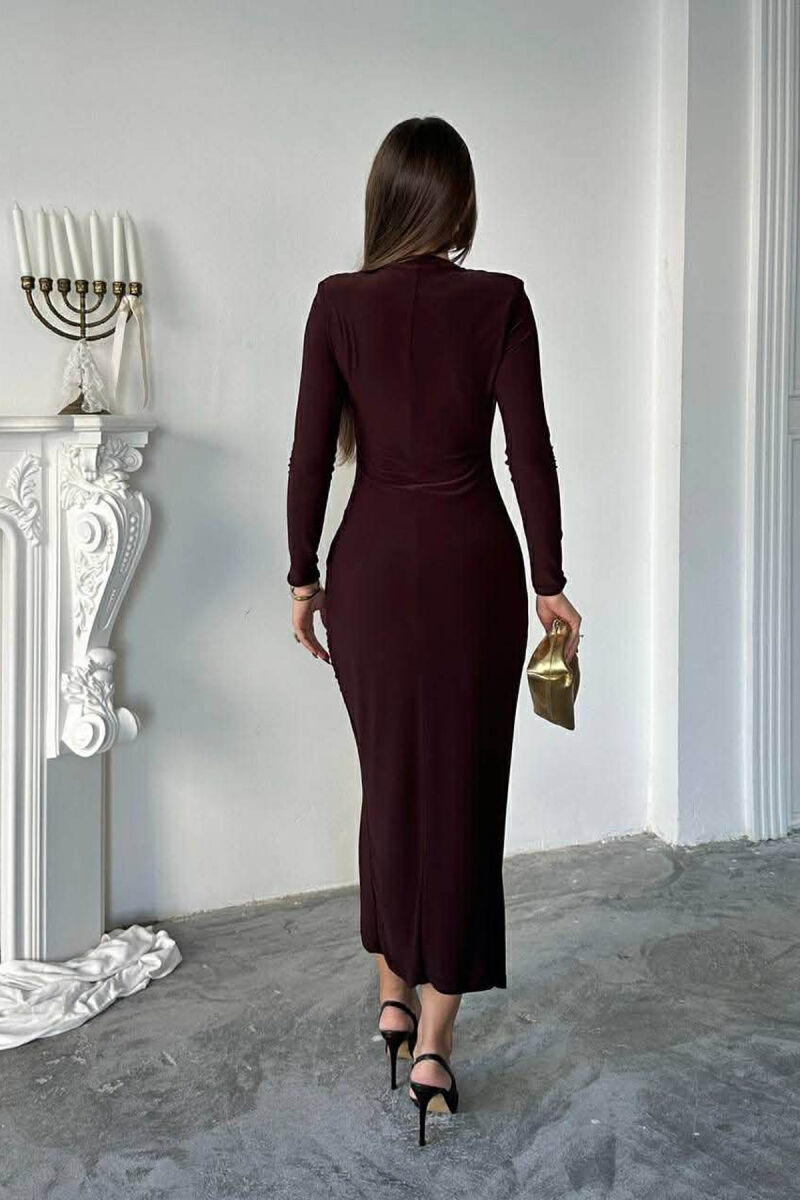 LONG SLEEVES ONE COLOR WOMEN DRESS DARK BROWN/KAE - 2