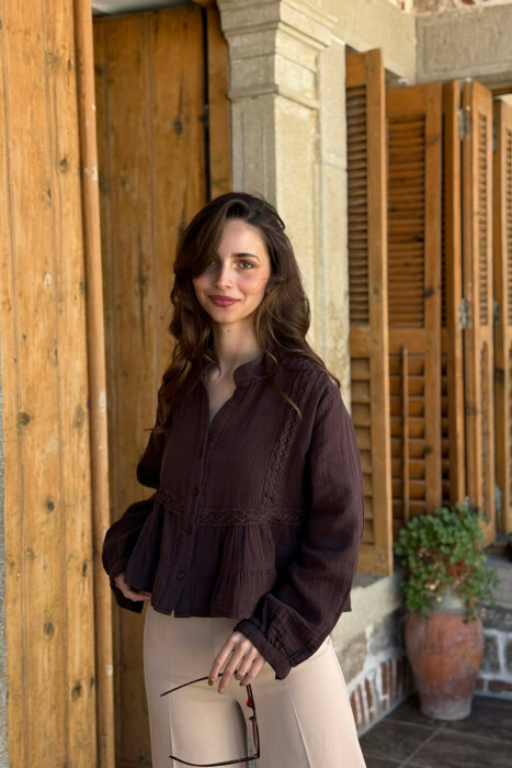 LONG SLEEVES ONE COLOR WOMEN SHIRT BROWN/KAFE 