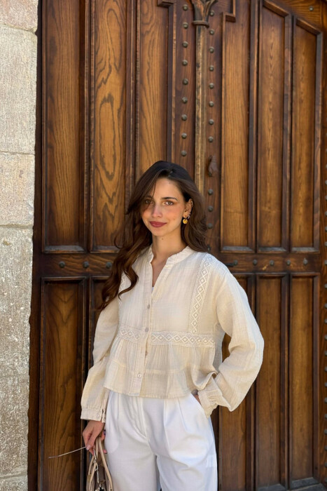 LONG SLEEVES ONE COLOR WOMEN SHIRT CREAM/KREM 