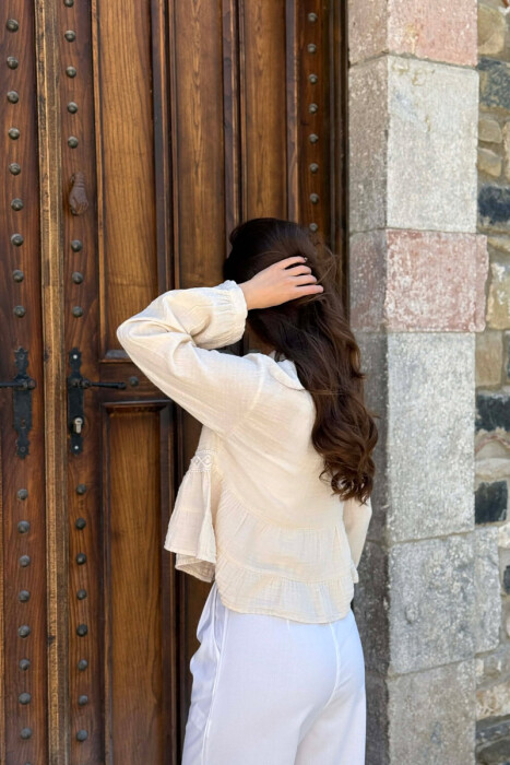 LONG SLEEVES ONE COLOR WOMEN SHIRT CREAM/KREM - 4