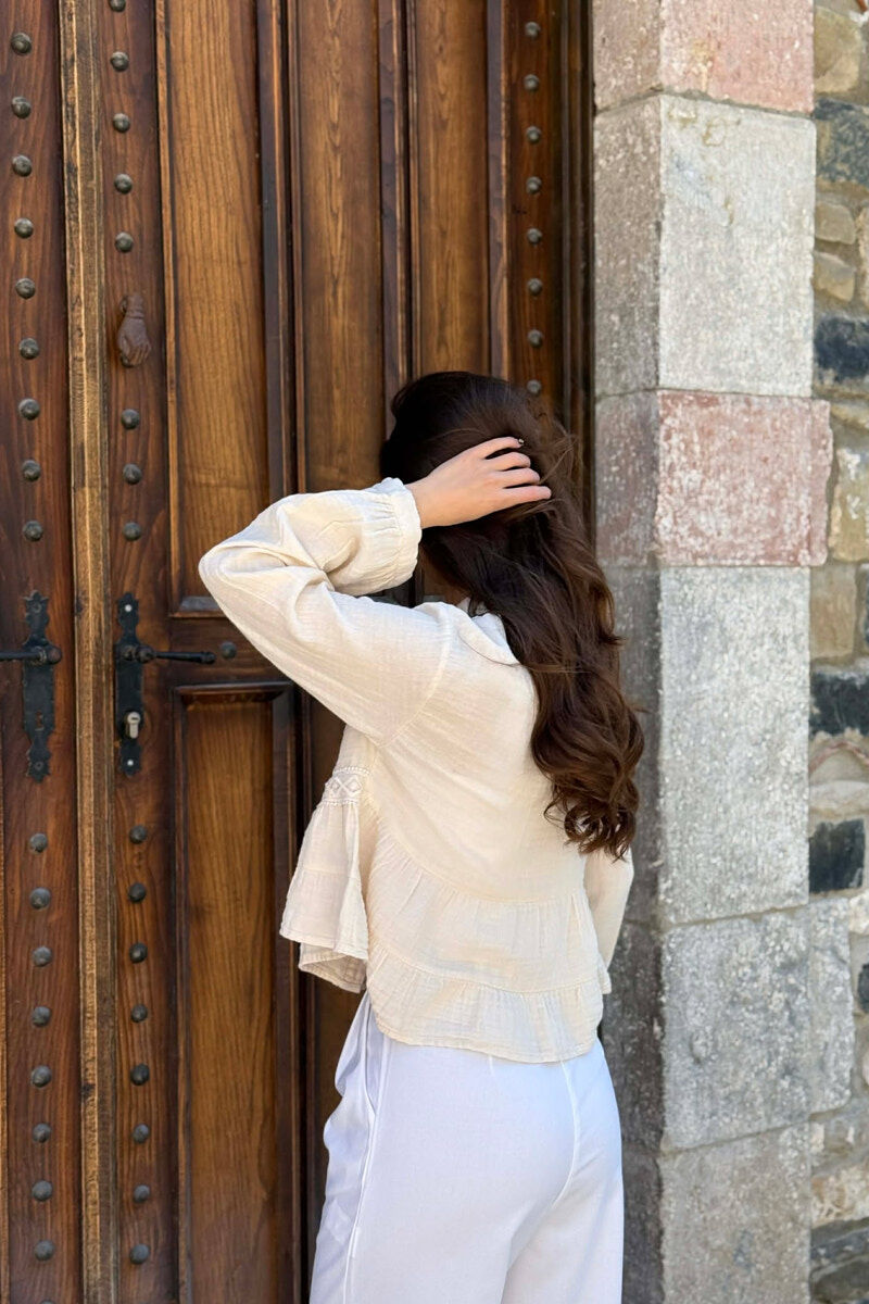 LONG SLEEVES ONE COLOR WOMEN SHIRT CREAM/KREM - 4