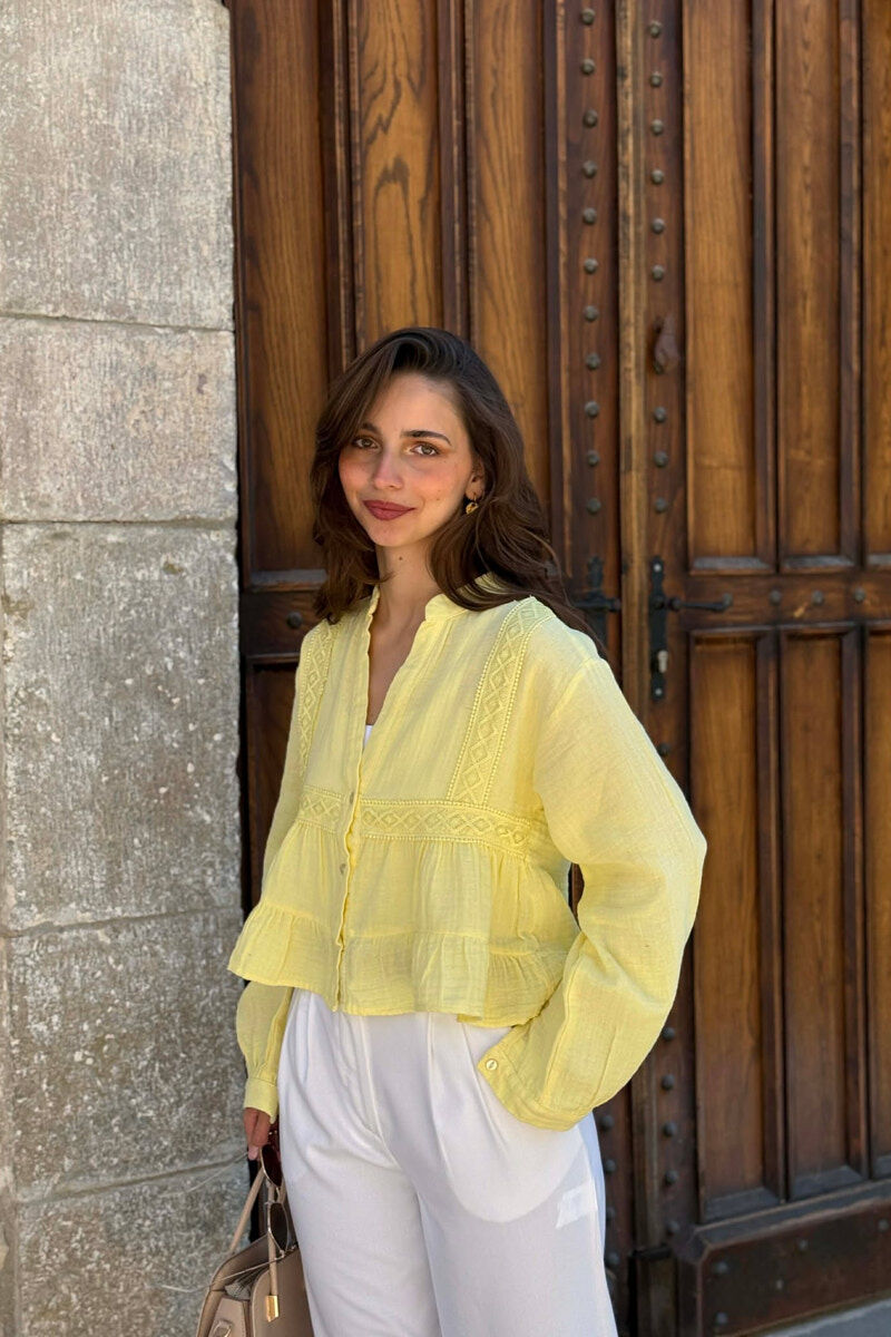 LONG SLEEVES ONE COLOR WOMEN SHIRT YELLOW/E VERDHE - 1