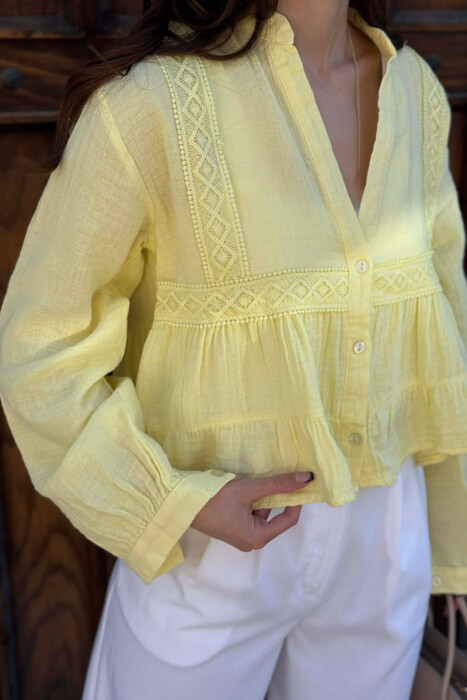 LONG SLEEVES ONE COLOR WOMEN SHIRT YELLOW/E VERDHE - 3